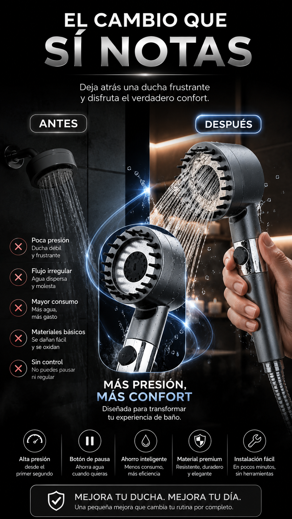 HydroMax Elite - Cabezal de ducha masajeador PRO