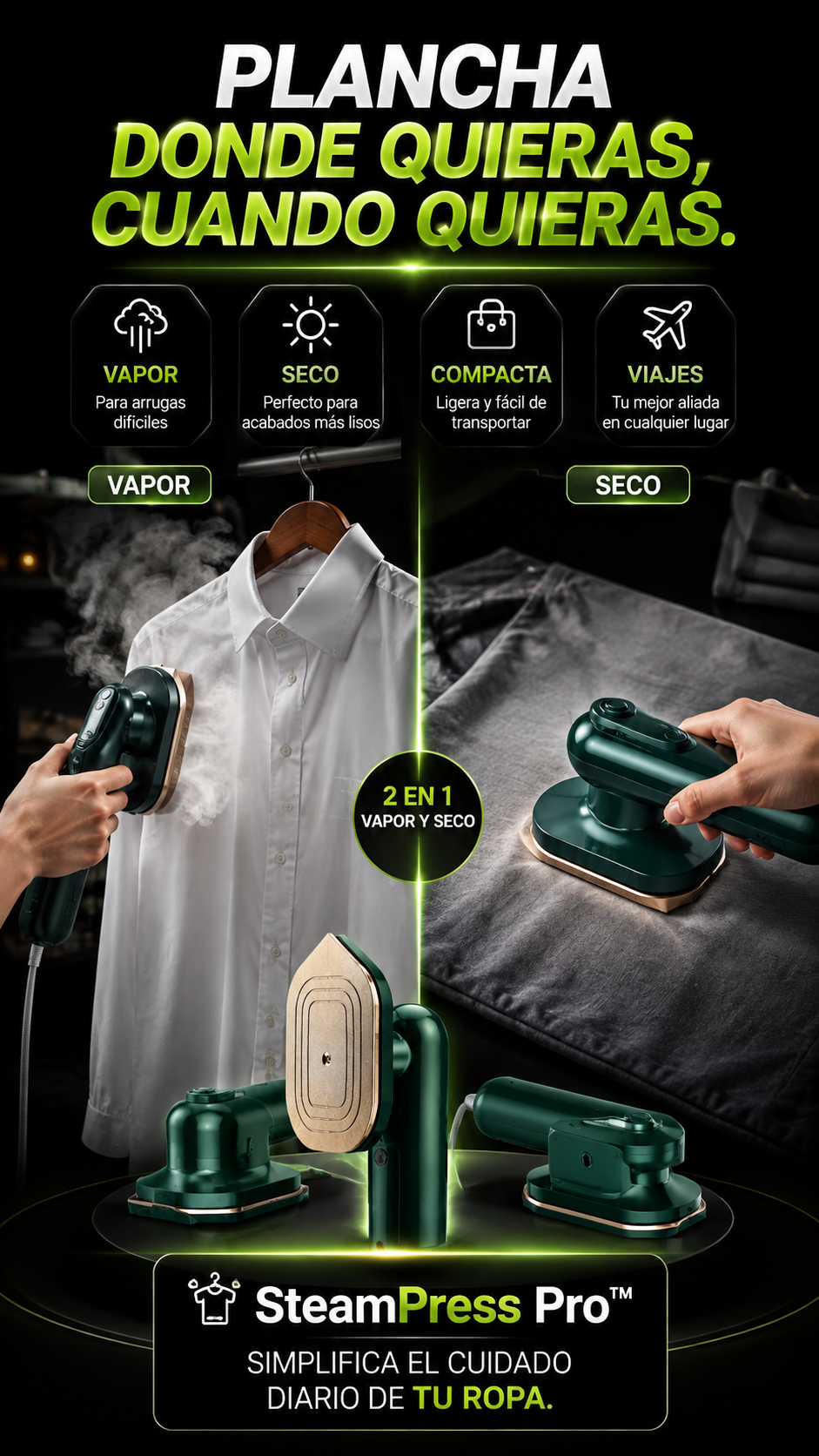 SteamPress Pro™- Plancha Portátil Premium con Vapor