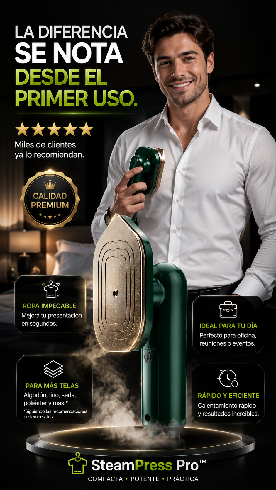 SteamPress Pro™- Plancha Portátil Premium con Vapor